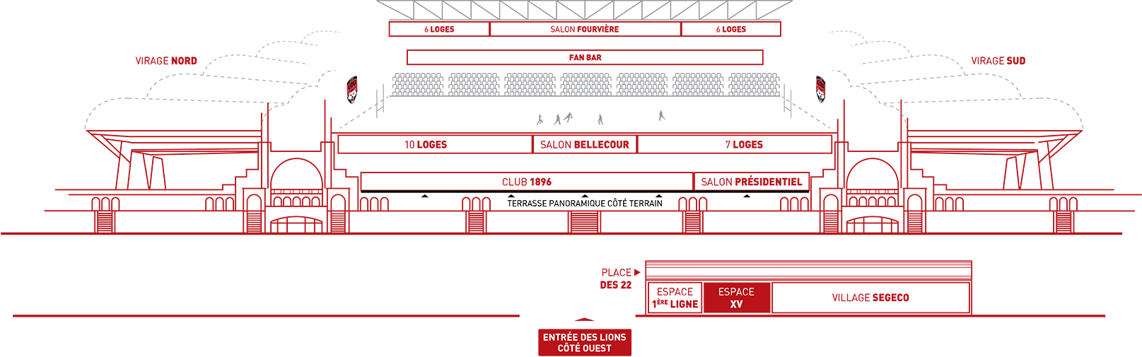 Espace XV 15 Matmut Stadium Lyon Gerland plan schématique 
