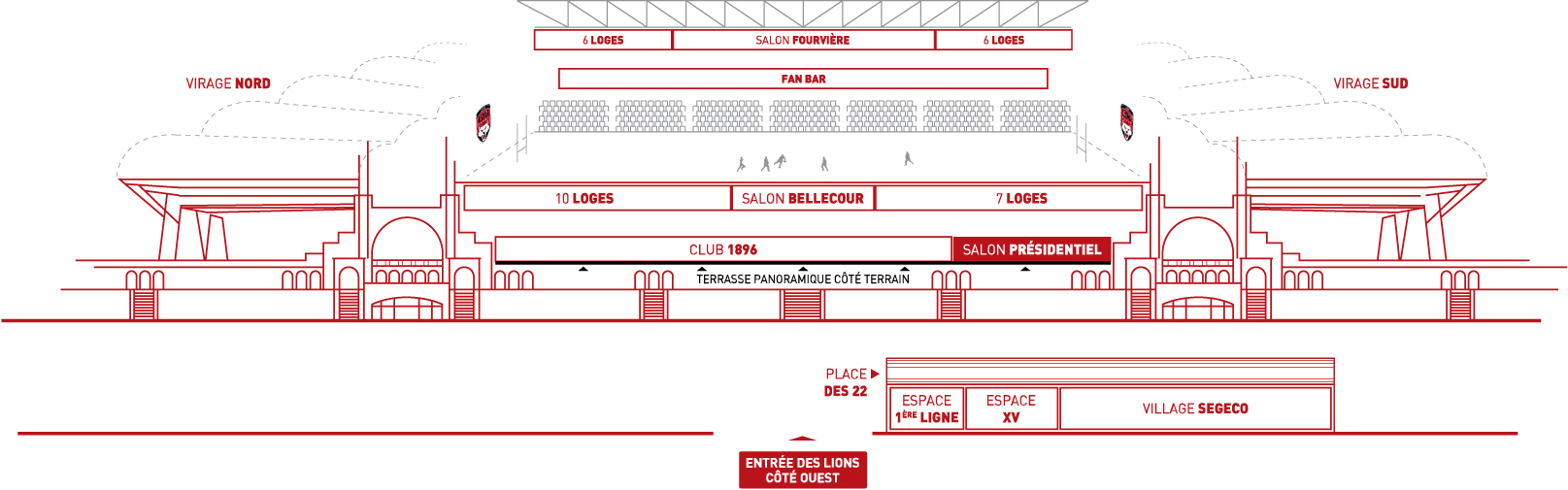 Espace salon présidentiel Matmut Stadium Lyon Gerland plan schématique 