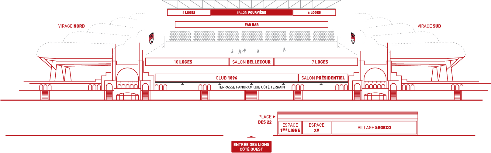 Espace salon fourviere Matmut Stadium Lyon Gerland plan schématique 